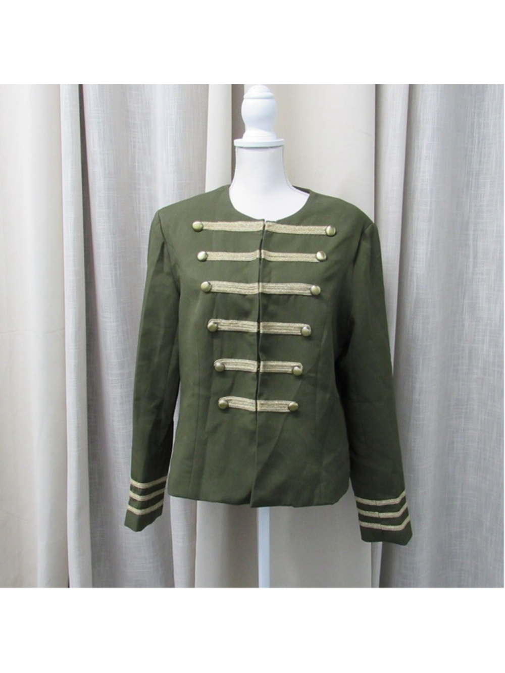 New York Company Olive Green Military Jacket Gold Braided Button Band Uniform XL